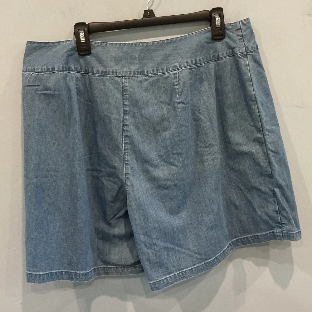 Talbots Womens Denim Wrap Front Shorts Skort 16W Blue Modest 90s Preppy Western